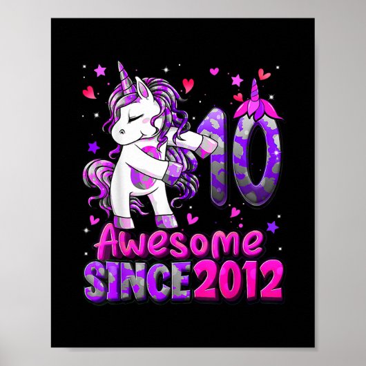10 jaar oud Unicorn Flossing 10th Birthday Girl Poster (Voorkant)