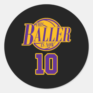 10 jaar oud verjaardag basketbal baller Paarse en Ronde Sticker