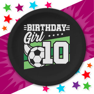 10 Jaar Oud Voetbal Football 10e Verjaardag Meisje Papieren Bordje