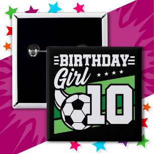 10 Jaar Oud Voetbal Football 10e Verjaardag Meisje Vierkante Button 5,1 Cm