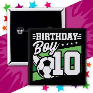 10 Jaar Oud Voetbal Football Kinder 10e Verjaardag Vierkante Button 5,1 Cm