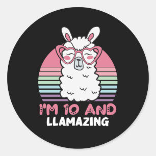 10 jaar oude dag Llamazing 10e verjaardag Llama Ronde Sticker