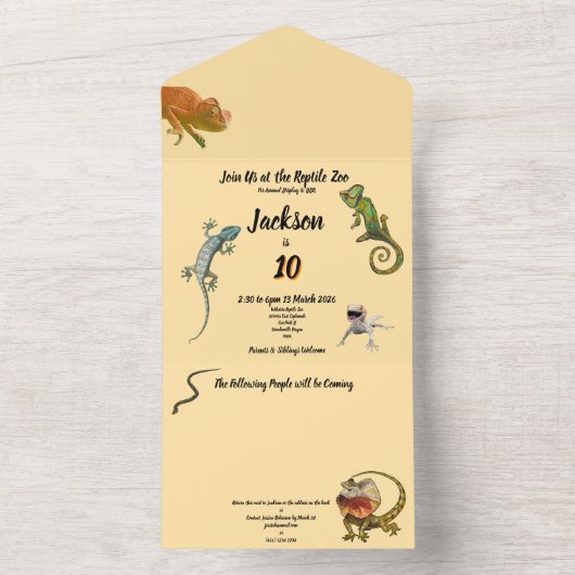 10 jaar oude Reptile Park Verjaardag All In One Uitnodiging (Binnen)