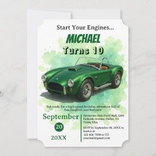 10 Jaar Oude Verjaardag Party Green Racing Car Kaart