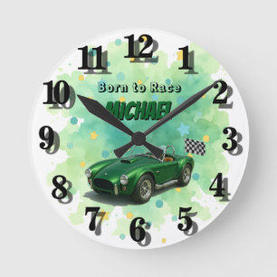 10 Jaar Oude Verjaardag Party Green Racing Car Ronde Klok