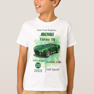 10 Jaar Oude Verjaardag Party Green Racing Car T-shirt