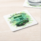 10 Jaar Oude Verjaardag Party Green Racing Car Vierkante Kartonnen Onderzetter (Schuin)