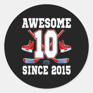 10 Jaar Verjaardag IJshockey Thema Geweldig Sinc Ronde Sticker