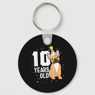 10 Jaar Verjaardag Outfit Franse Bulldog Hond Sleutelhanger