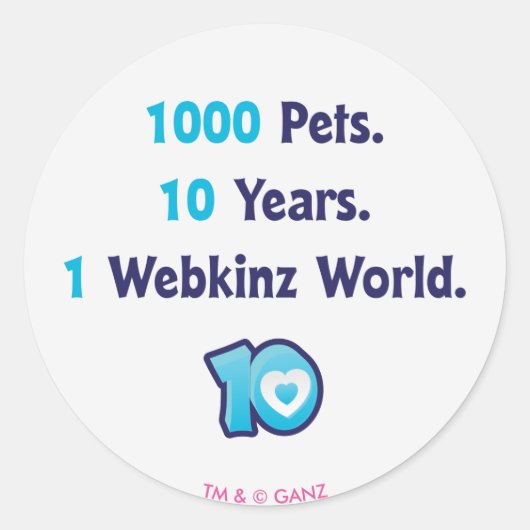 10 jaar Webkinz Stats Ronde Sticker (Voorkant)