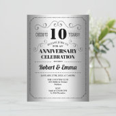 10-jarig huwelijksjubileumfeest - Zilver Zwart Kaart (Staand voorkant)