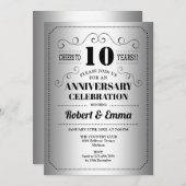 10-jarig huwelijksjubileumfeest - Zilver Zwart Kaart (Voorkant / Achterkant)