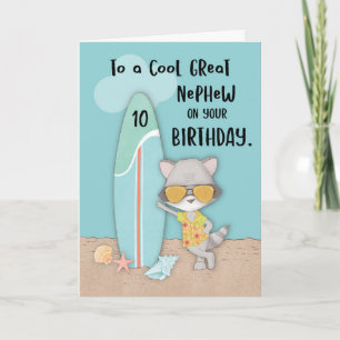 10-jarige Nephew Birthday Beach Funny Raccoon Kaart