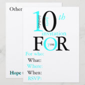 10-jarige verjaardagsuitnodiging kaart (Voorkant / Achterkant)