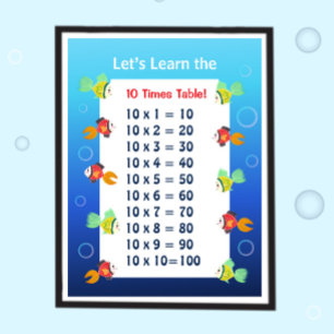 10 keer tabel poster voor kinderen   Oceaan Wiskun