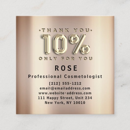 10% korting Logo Dank u Roos Gold Afsprakenkaartje (Voorkant)
