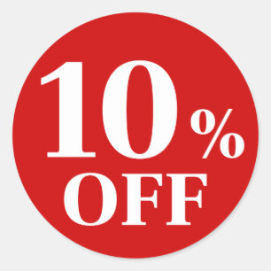 10% KORTING Rood Achtergrond Klassieke Ronde Stick Sticker