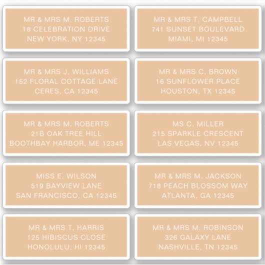 10 Naam individuele gast Adres Partij Wedding Sti Sticker (Voorkant)