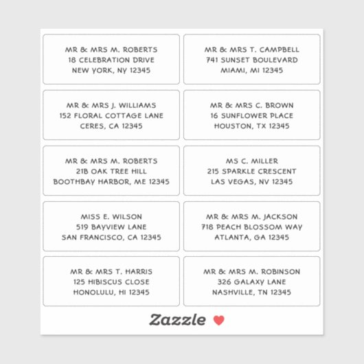 10 Naam persoonlijke gast Adres Weddenschap partij Sticker (Vel)