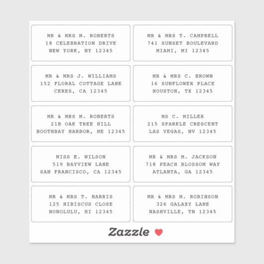 10 Naam persoonlijke gast Adres Weddenschap partij Sticker (Vel)