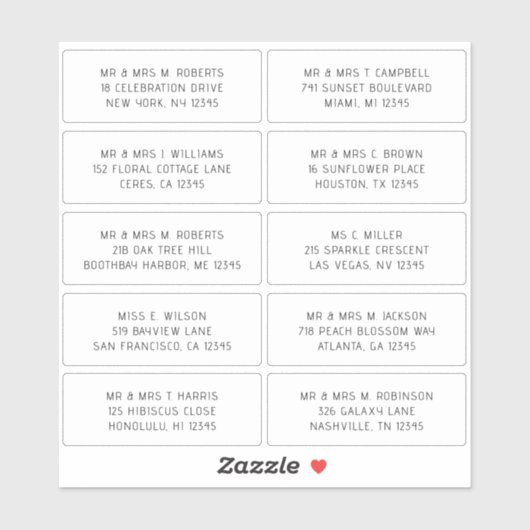 10 Naam persoonlijke gast Adres Weddenschap partij Sticker (Vel)