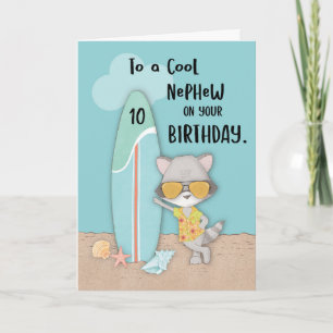 10 Nephew Birthday Beach Funny Cool Raccoon Kaart