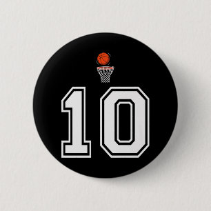 10 Nummer Basketbal Stijl Wit Premium Ronde Button 5,7 Cm