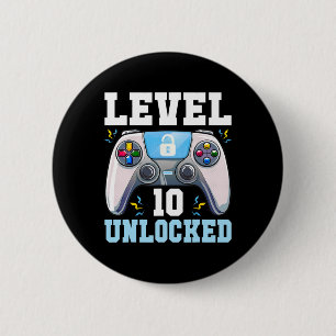 10 Ontgrendeld Videospel 10e Verjaardag Gamer Jong Ronde Button 5,7 Cm