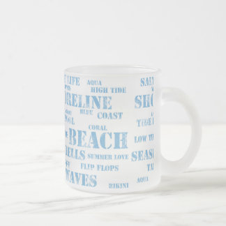 10 oz frosted mug in beach text matglas koffiemok
