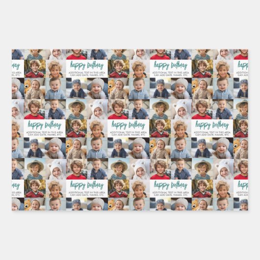 10 Photo Border Verjaardag Tekstcentrum - Blauwgro Inpakpapier Vel (Voorkant 3)