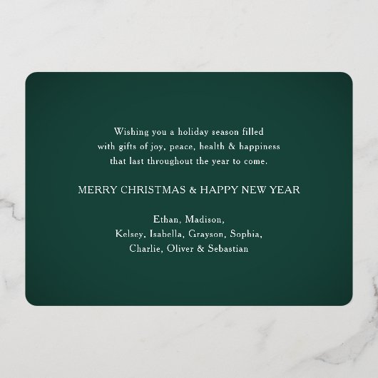 10 Photo Collage Donkergroen Wat een jaar! script Folie Feestdagenkaart (Achterkant)