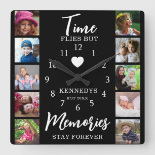 10 Photo Collage Time Flies Herinneringen Blijf ci Vierkante Klok