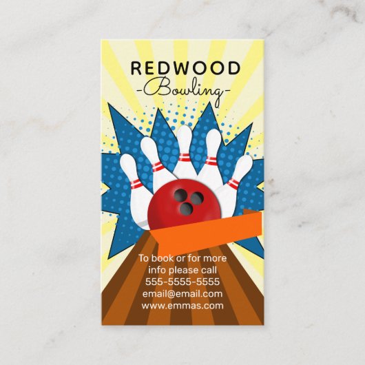 10-pins bowlingretro neon bowling alley visitekaartje (Voorkant)