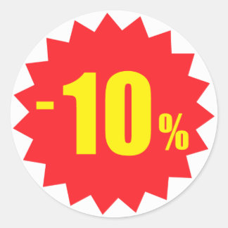 10 procent korting stickers, wit en rood ronde sticker
