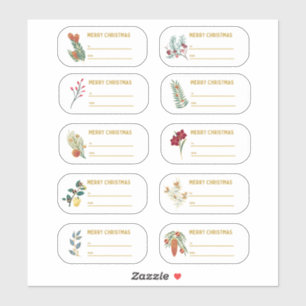 10 st Bloemen & Goud Kerstcadeau Label Sticker