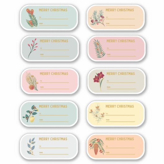 10 st Bloemen & Goud Kerstcadeau Label Sticker (Voorkant)