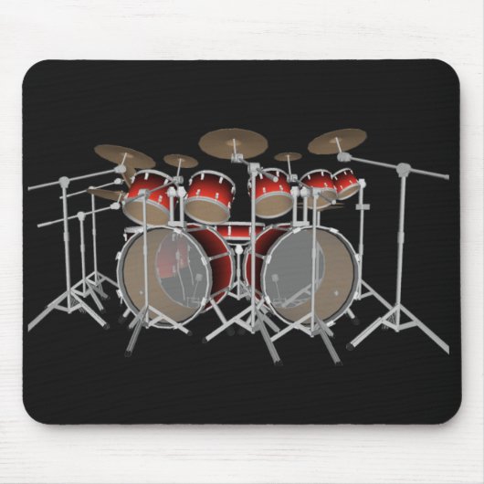 10-stuks trommelkit: Rode set: Drums Mousepad Muismat (Voorkant)