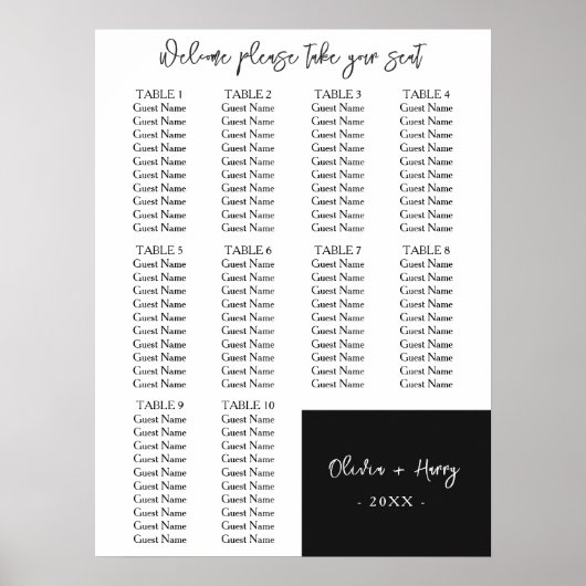 10 Tableau | Élégant tableau de sièges Mariage mod (Devant)