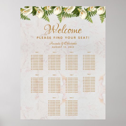 10 Tableau Mariage Places de siège Calla Lilies Ma (Devant)