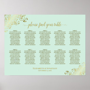 10 Tableau Mariage Plat Mint Vert & Or