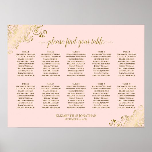 10 Tableau Mariage Plat Rose & Or (Devant)