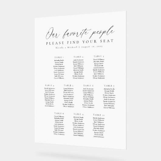 10 Tables Favorite People Acrylic Seating Chart (Angle)