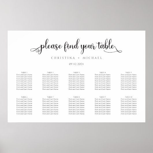 10 Tables Planifier Élégant Simple Invités Tableau (Devant)