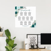 10 Tafel Blauwgroen Rozen Elegant Bruiloft Zitting Poster (Thuiskantoor)