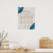 10 tafel trouwzaalstoelindeling blauw geoden marme poster (Keuken)