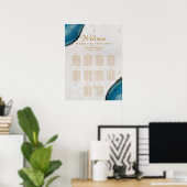 10 tafel trouwzaalstoelindeling blauw geoden marme poster (Thuiskantoor)