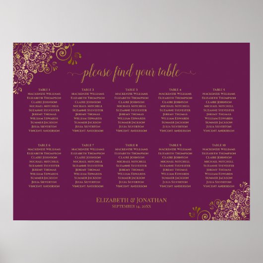 10 Tafel-weddenschapenkaart Magenta & Gold Poster (Voorkant)