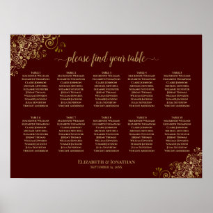 10 Tafel-weddenschapskaart Auburn & Lacy Gold Poster