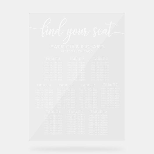 10 Tafels Bruiloft Zittinggrafiek Acryl Bord (Voorkant)