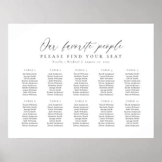 10 Tafels Onze favoriete Mensen Zitschema Plan Poster (Voorkant)